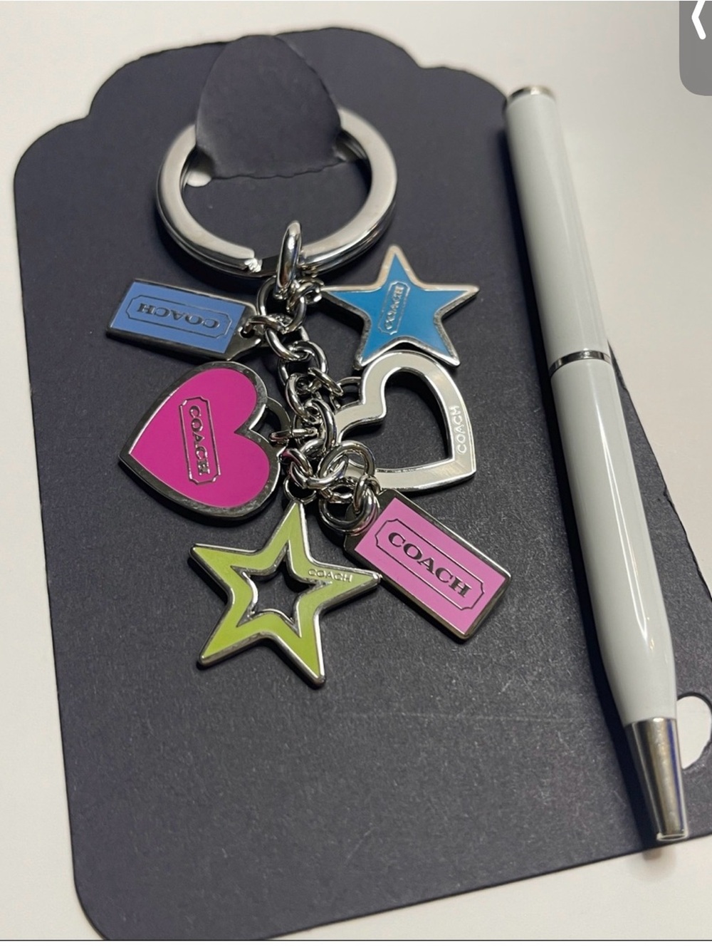Coach Multicolor Enamel Charm Keychain with Hearts & Stars
